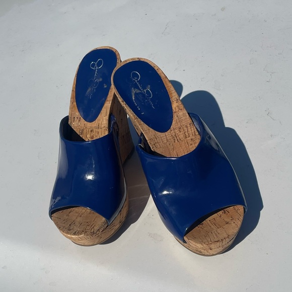 Jessica Simpson Royal Blue Gatty Cork Heel Wedge Slide In Mules Women Size 6.5 B - Picture 2 of 14